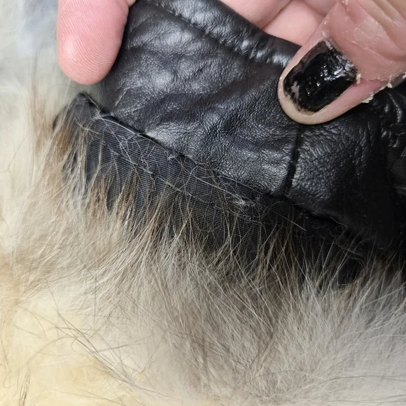 Vtg 60s Black Leather Fur Collar Cuffs Penny Lane Coat - Picture 9 of 13